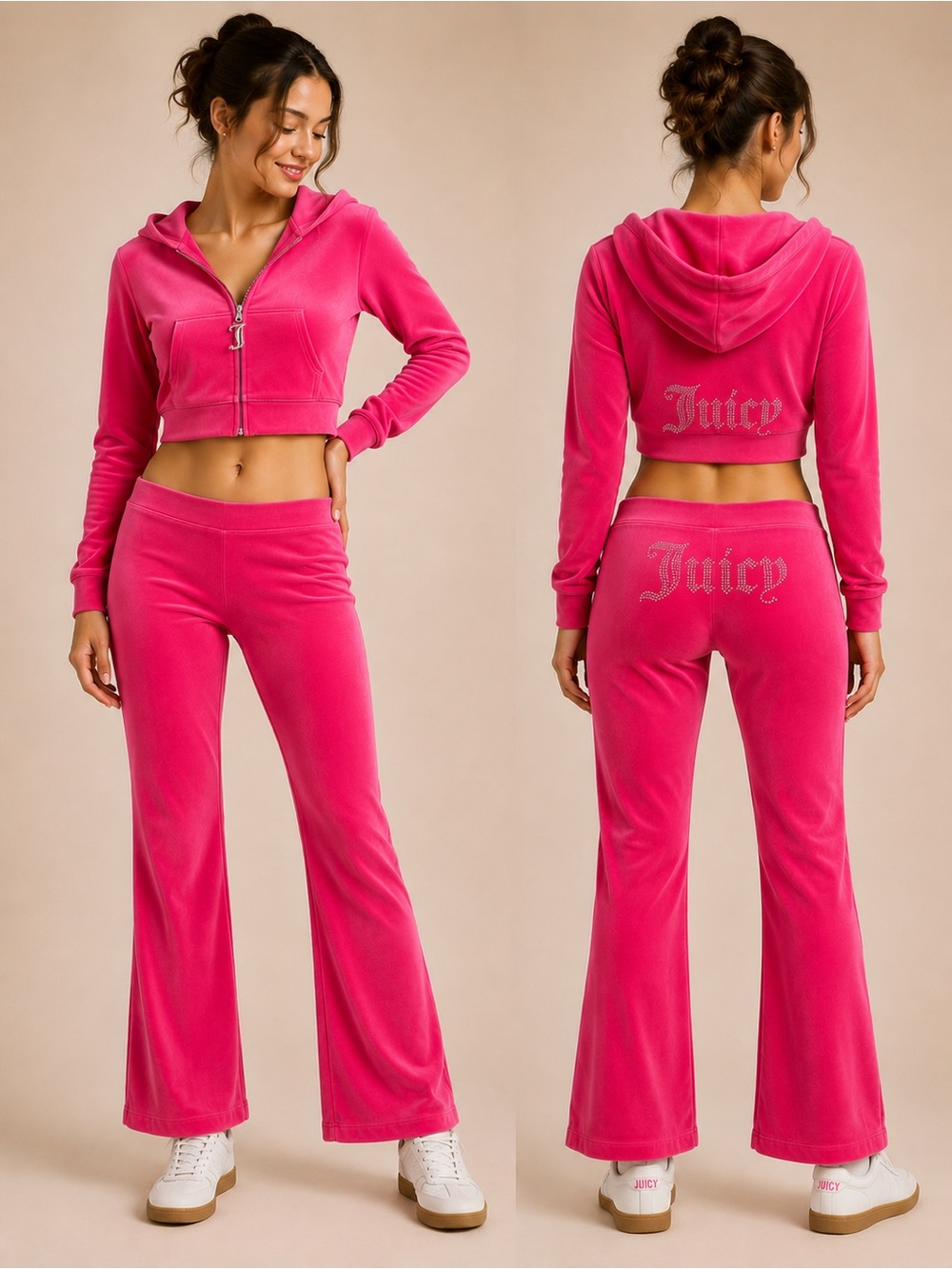 Pants Set Juicy Couture Cropped Pink Low Rise Flare Sz L/ P21 / L40 /Inseam 32